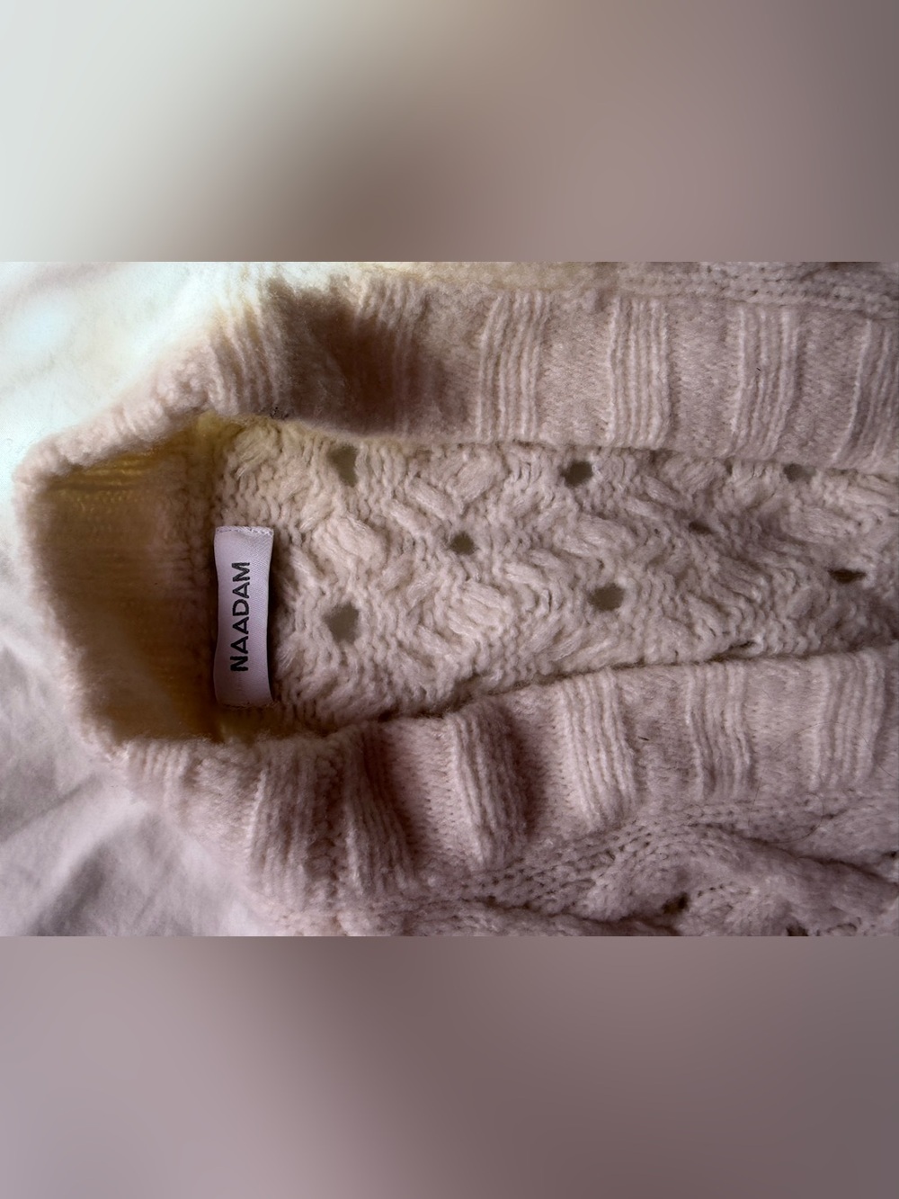 NAADAM Ivory Cashmere Merino Wool Cable Knit Long Belted Cardigan Size L - Picture 5 of 13